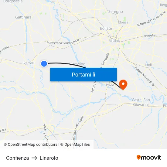 Confienza to Linarolo map