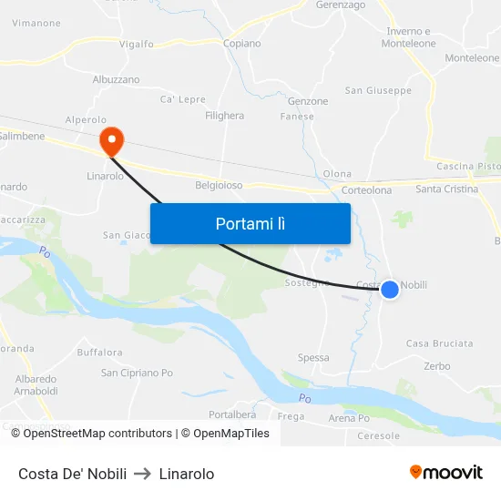 Costa De' Nobili to Linarolo map