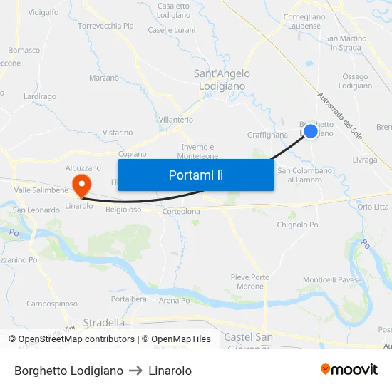 Borghetto Lodigiano to Linarolo map