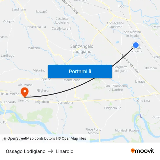 Ossago Lodigiano to Linarolo map