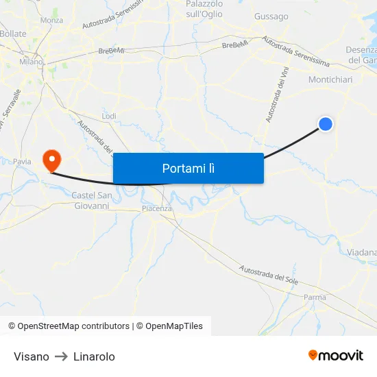 Visano to Linarolo map