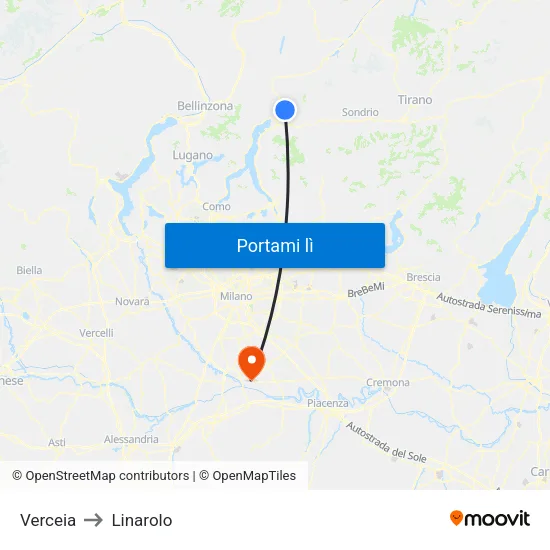 Verceia to Linarolo map