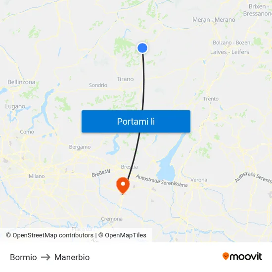 Bormio to Manerbio map