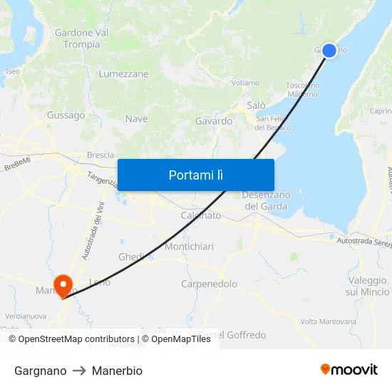Gargnano to Manerbio map