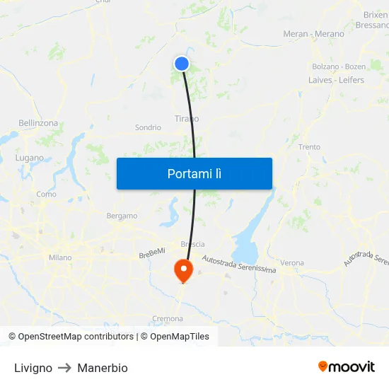 Livigno to Manerbio map