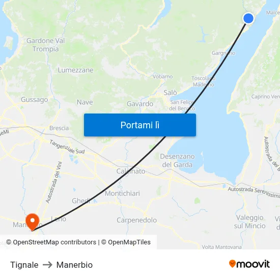 Tignale to Manerbio map