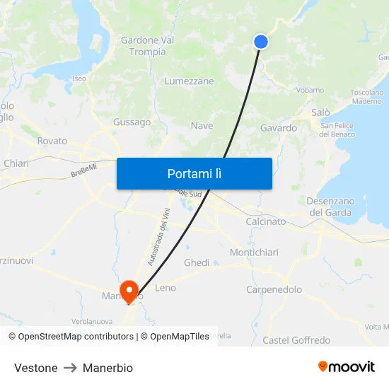 Vestone to Manerbio map