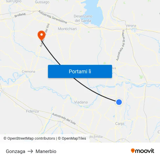 Gonzaga to Manerbio map