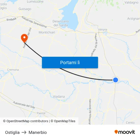 Ostiglia to Manerbio map
