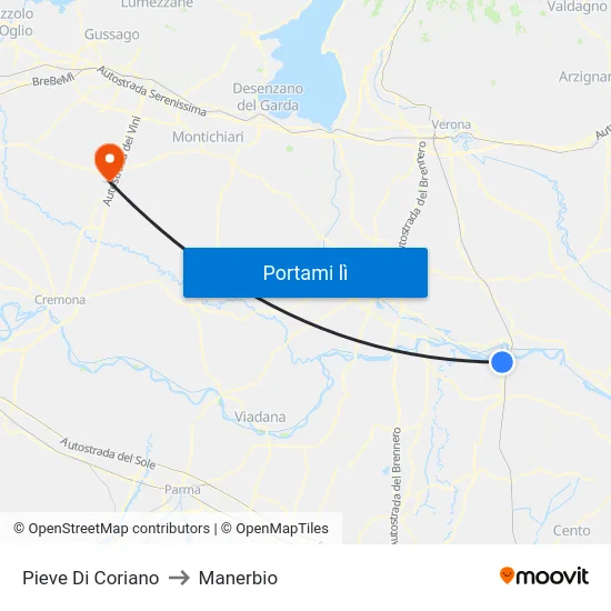 Pieve Di Coriano to Manerbio map