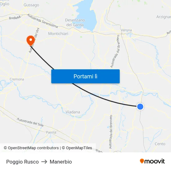 Poggio Rusco to Manerbio map
