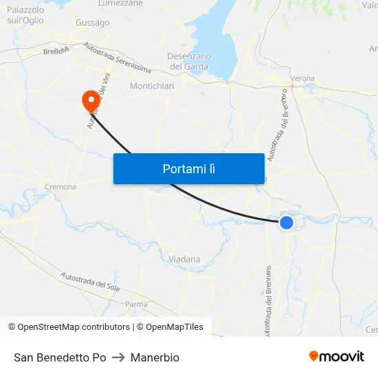 San Benedetto Po to Manerbio map