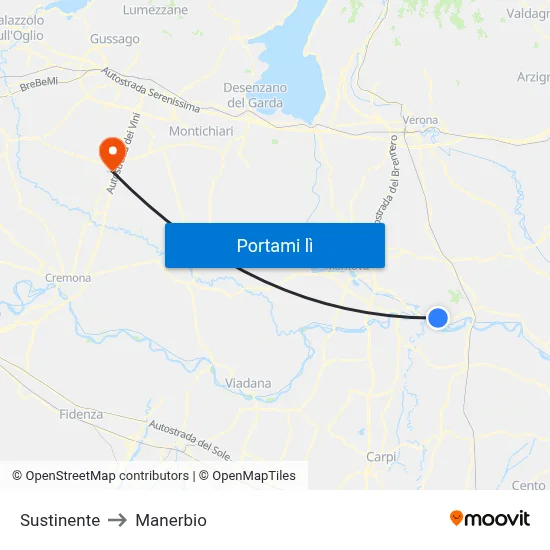 Sustinente to Manerbio map