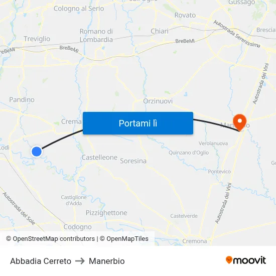 Abbadia Cerreto to Manerbio map