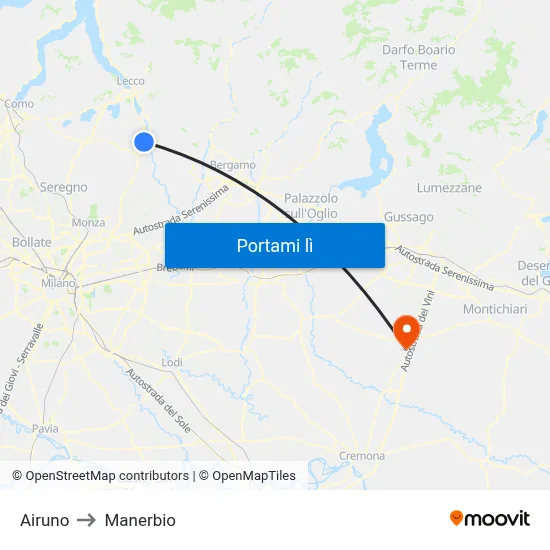 Airuno to Manerbio map