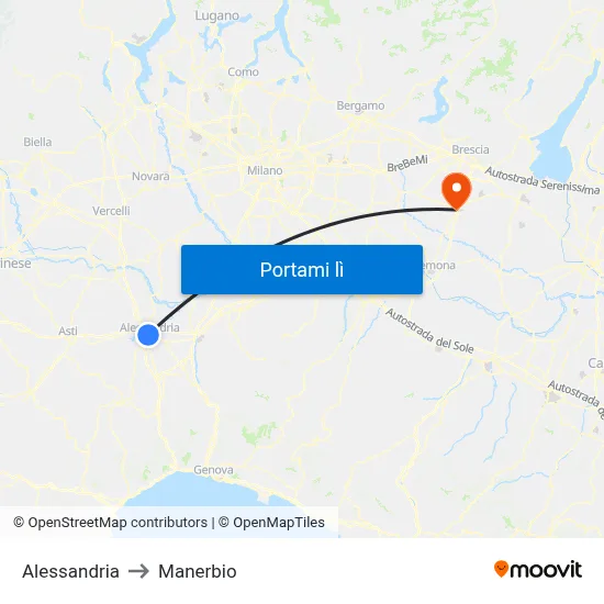 Alessandria to Manerbio map
