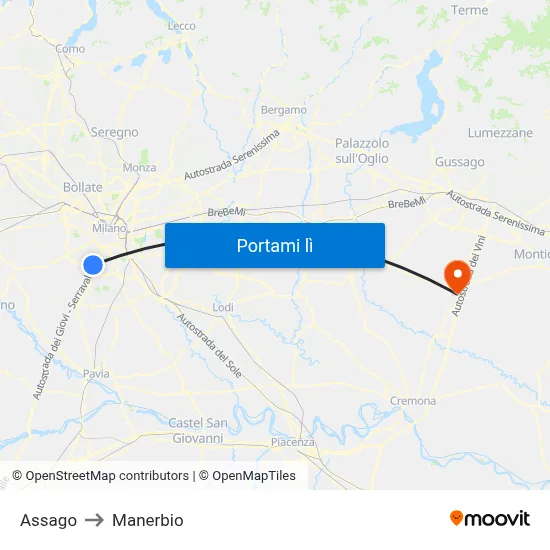 Assago to Manerbio map