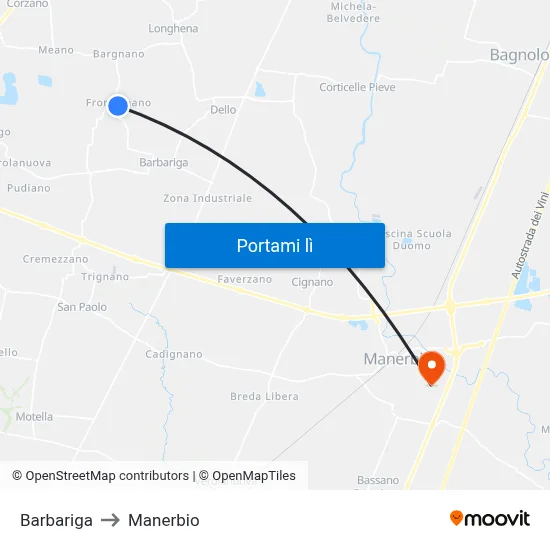 Barbariga to Manerbio map