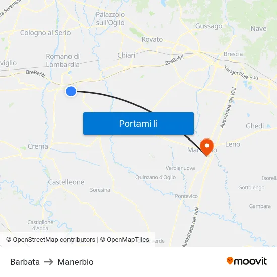 Barbata to Manerbio map