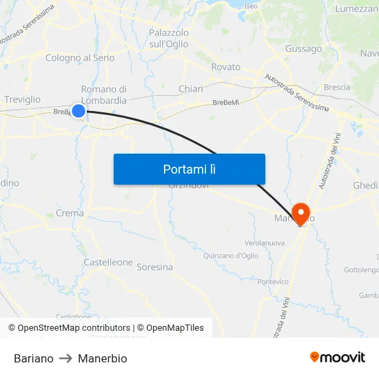 Bariano to Manerbio map