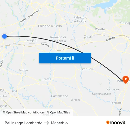 Bellinzago Lombardo to Manerbio map