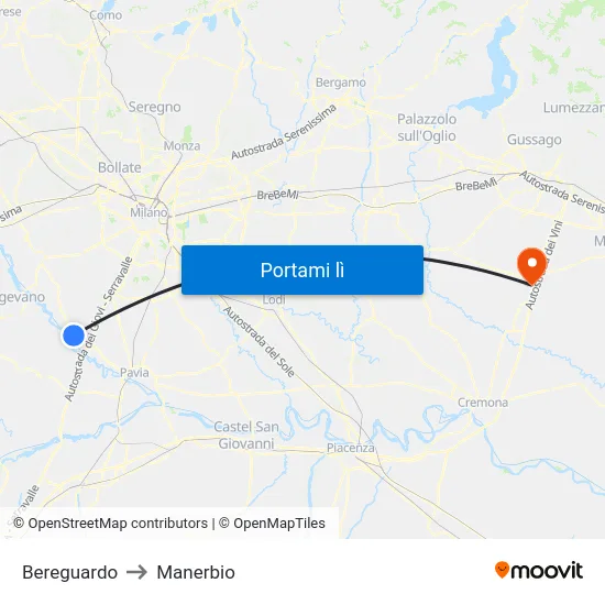 Bereguardo to Manerbio map