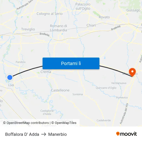 Boffalora D' Adda to Manerbio map