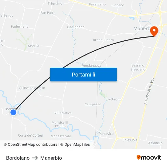 Bordolano to Manerbio map