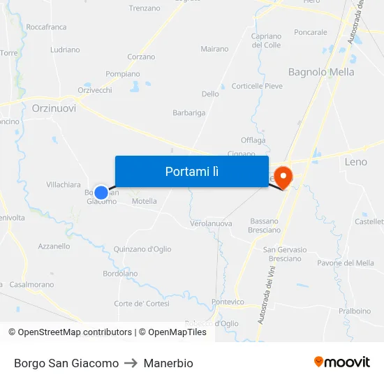 Borgo San Giacomo to Manerbio map
