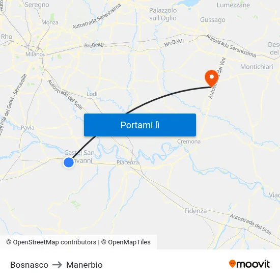 Bosnasco to Manerbio map