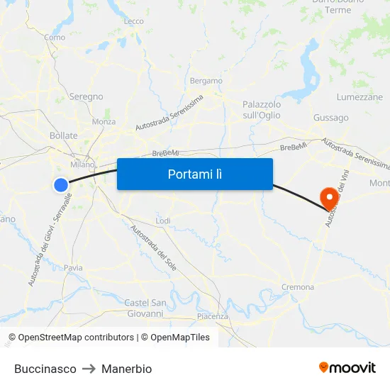 Buccinasco to Manerbio map