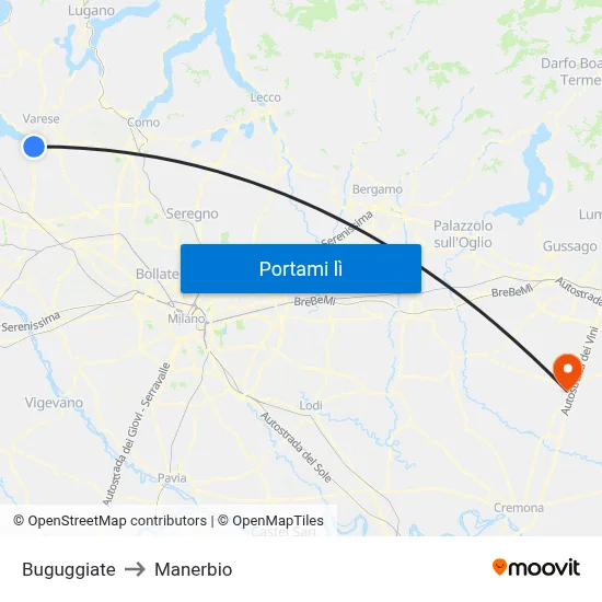 Buguggiate to Manerbio map