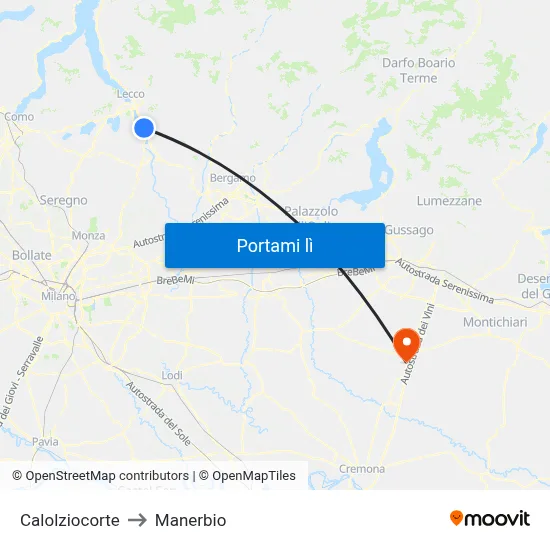 Calolziocorte to Manerbio map