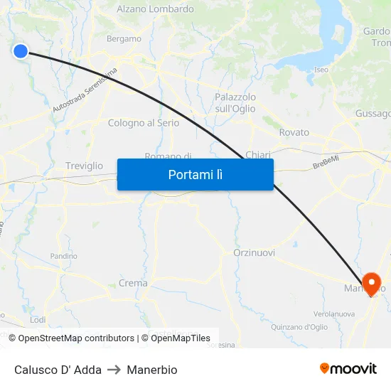 Calusco D' Adda to Manerbio map