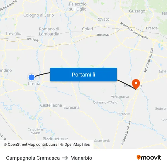 Campagnola Cremasca to Manerbio map