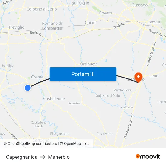 Capergnanica to Manerbio map
