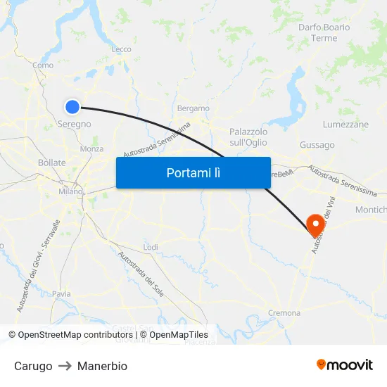 Carugo to Manerbio map