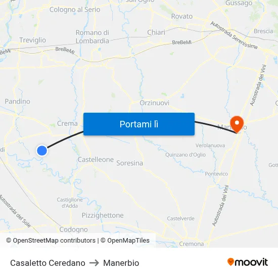 Casaletto Ceredano to Manerbio map