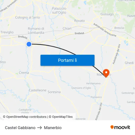 Castel Gabbiano to Manerbio map