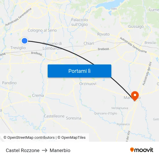 Castel Rozzone to Manerbio map
