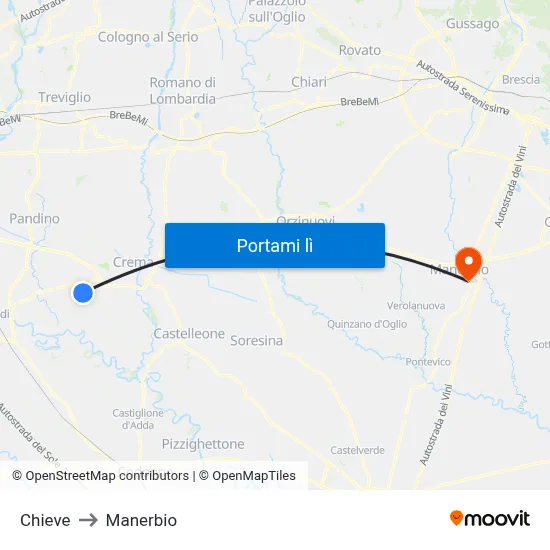 Chieve to Manerbio map