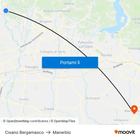 Cisano Bergamasco to Manerbio map