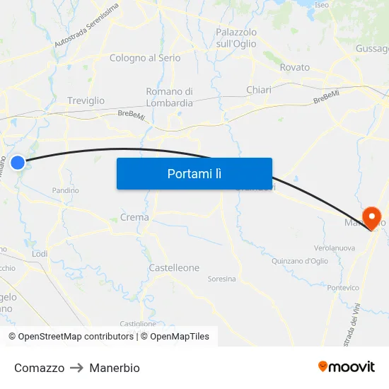 Comazzo to Manerbio map