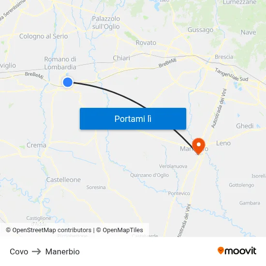 Covo to Manerbio map