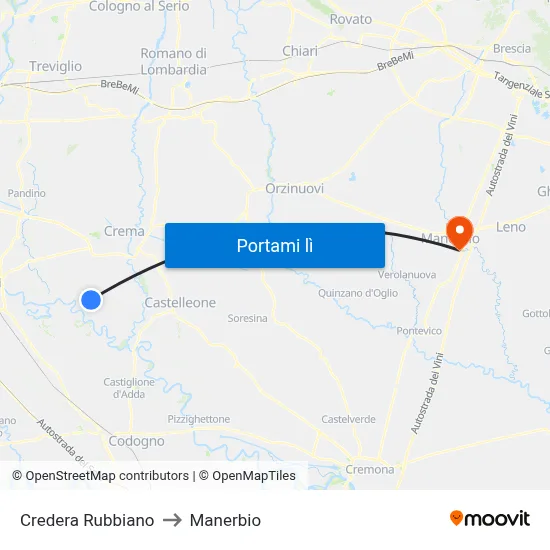 Credera Rubbiano to Manerbio map