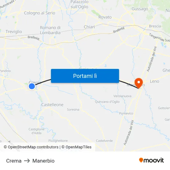 Crema to Manerbio map