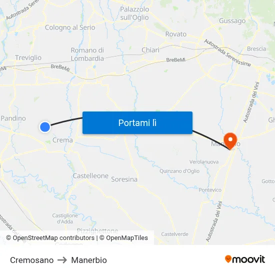 Cremosano to Manerbio map