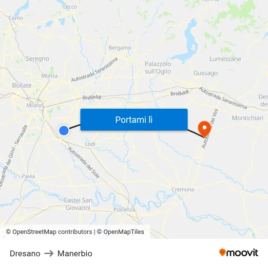 Dresano to Manerbio map