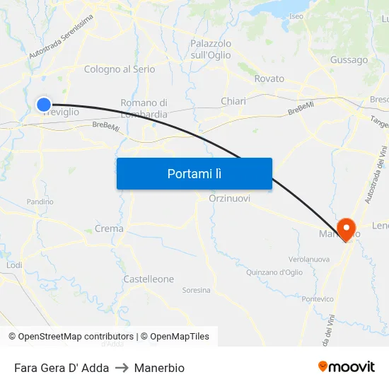 Fara Gera D' Adda to Manerbio map