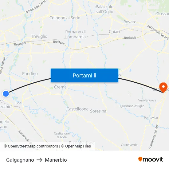 Galgagnano to Manerbio map